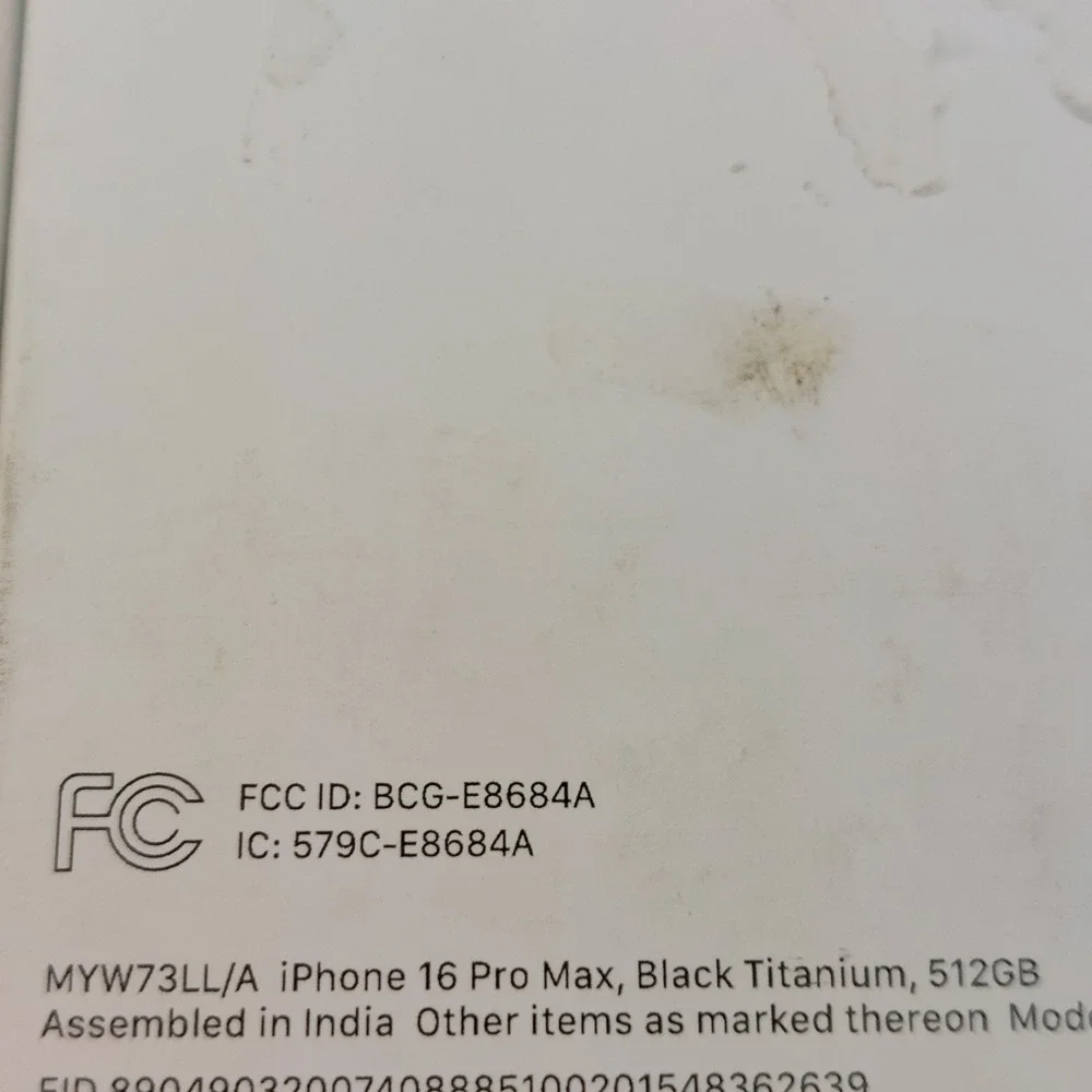 Apple iPhone 16 Pro Max Box ONLY 512GB Black Titanium MYW73LL/A Replacement